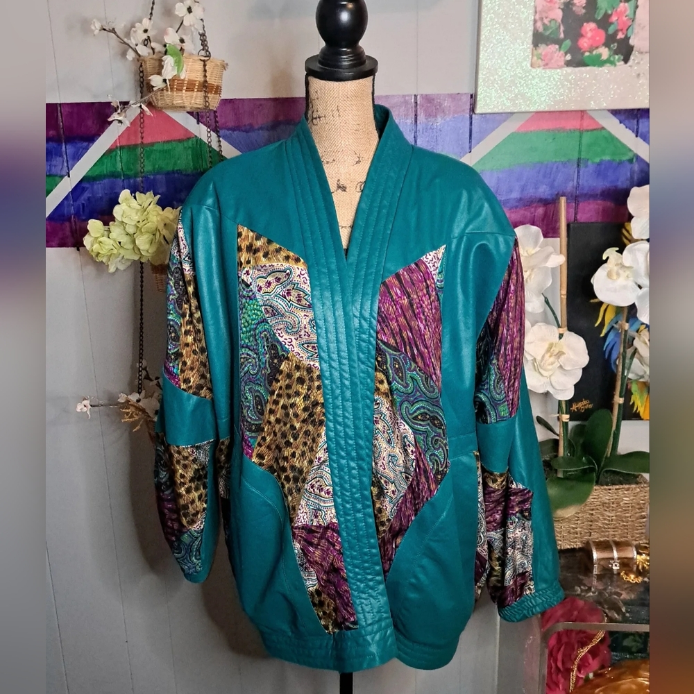 Vtg Regal Teal Blue Patchwork Jkt With Pockets SZ 2X
